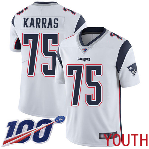 New England Patriots Football #75 Vapor Untouchable 100th Season Limited White Youth Ted Karras Road NFL Jersey
